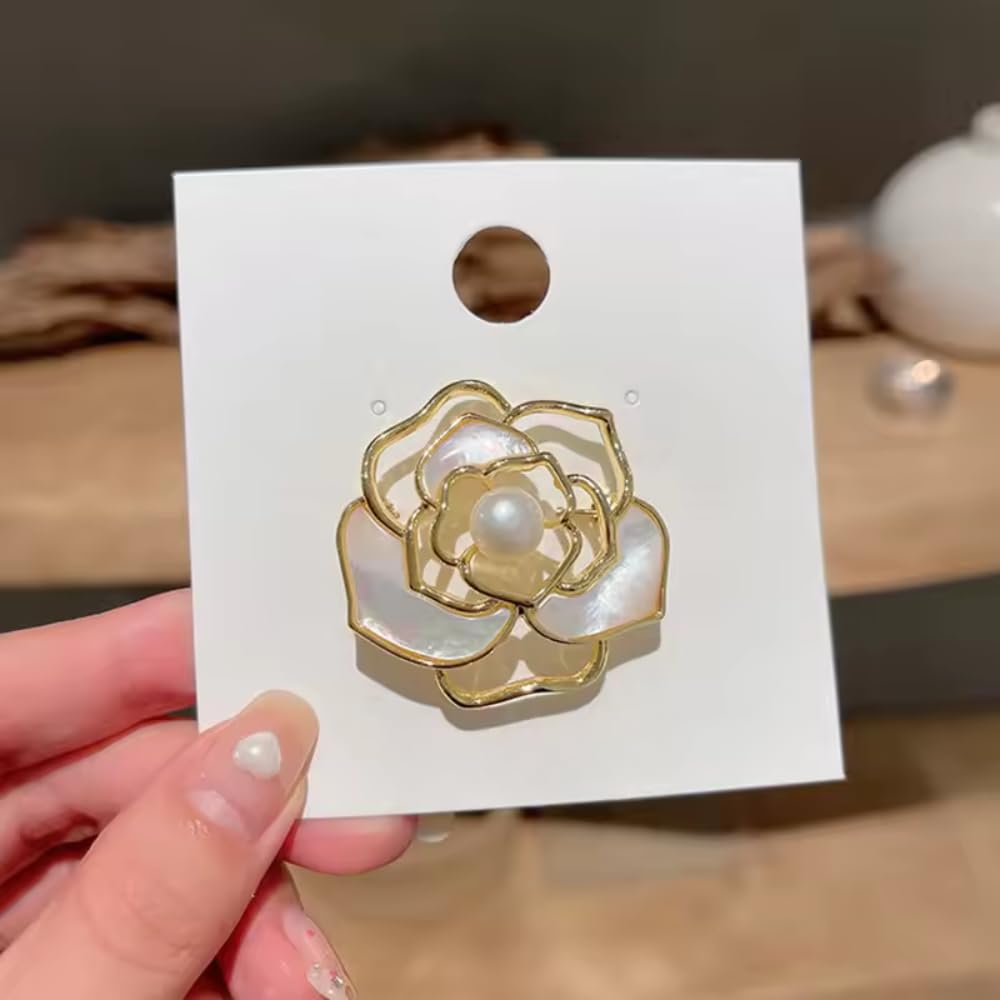 IvoryHaid Pearl Flower Brooch,elegant rose flower brooch pin,Brooches and Pins for Women,Exquisite Gold，Plated Design with Premium Pearl, Perfect for Daily & Special Occasions