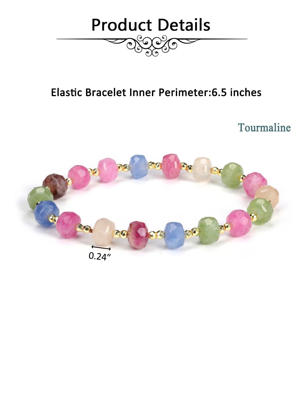 Jovivi Rainbow Tourmaline Gemstone Beaded Bracelets for Women 14K Gold Plated Copper Faceted Abacus Beads Natural Healing Crystals Stone Stretch Bracelet Handmade Jewelry