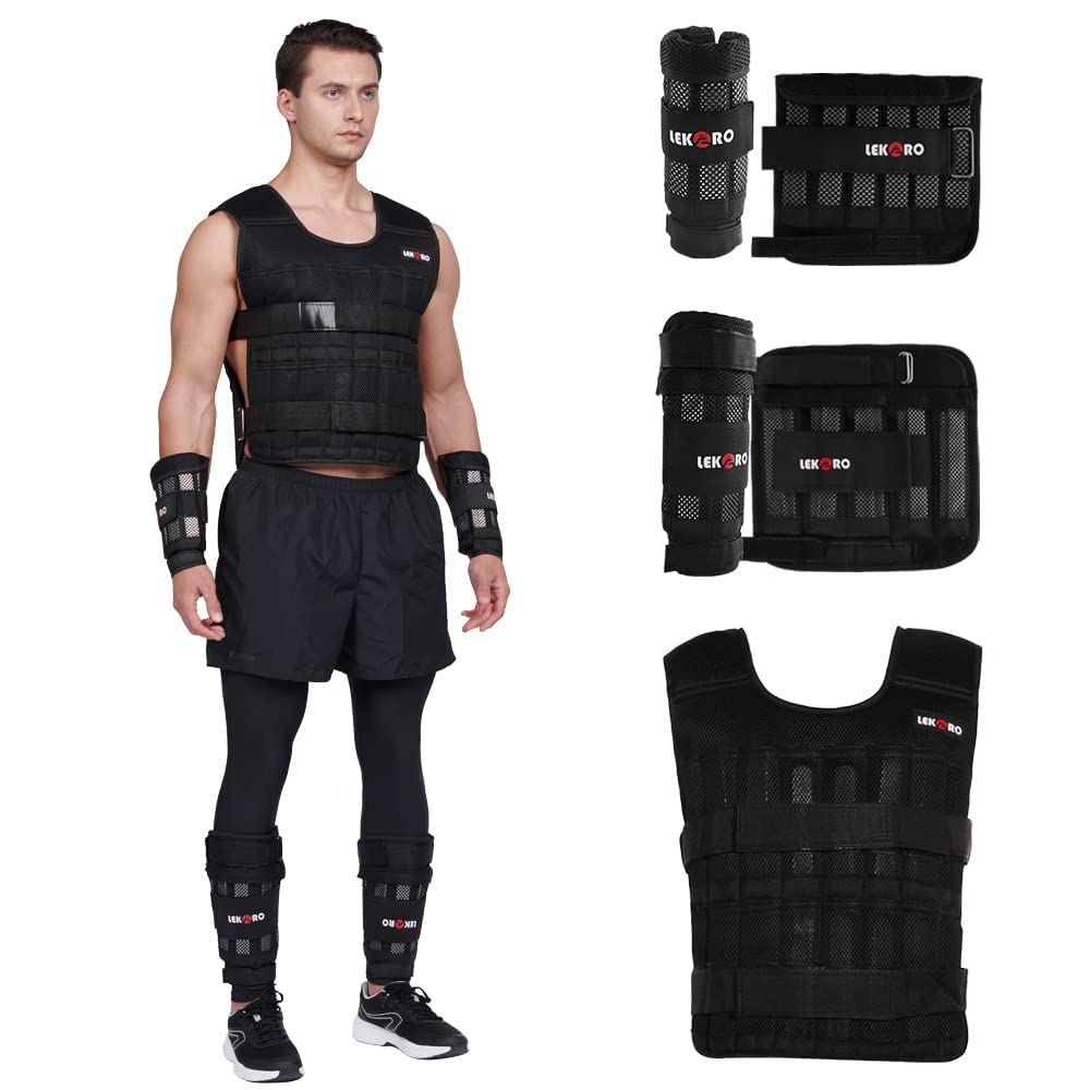 Weighted Vest Set 44LB for Men & Women, Adjustable Workout Weight Vest with Steel Plates, Weighted Training Vest with Wrist Weights and Ankle Weights for Strength Training, HIIT, Rucking & Cardio