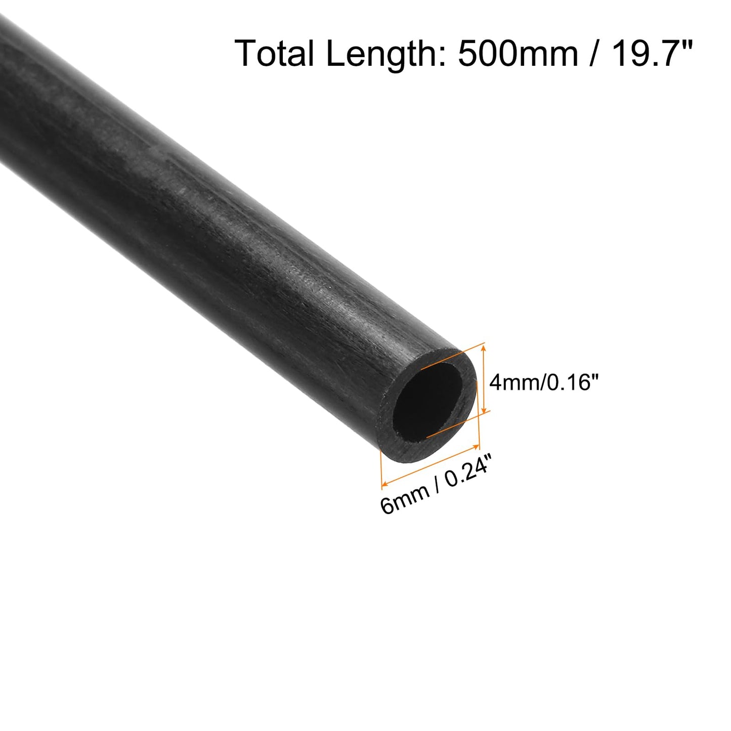 uxcell 4Pcs Carbon Fiber Tube 4 x 6 x 500mm Pultruded Carbon Fiber Tubing for RC Airplane Kite Wing Tube Quadcopter Arm