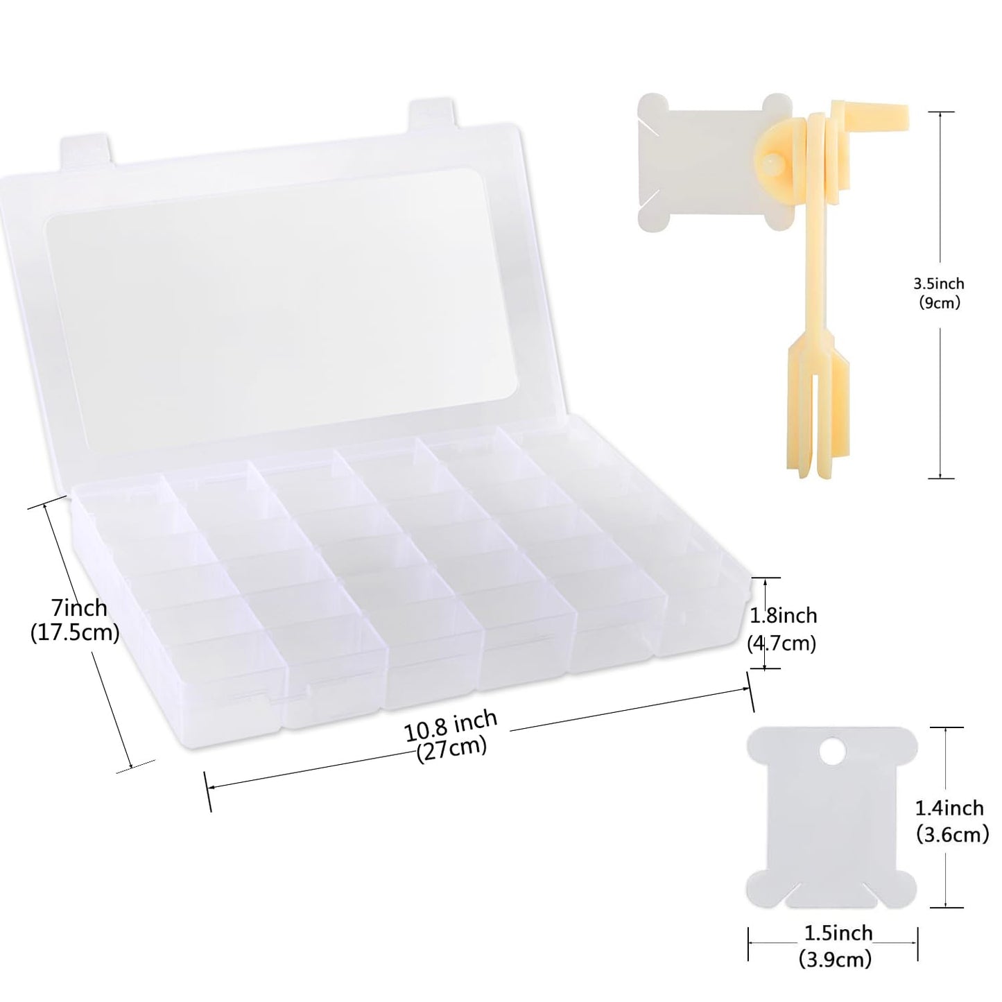 Epesl Embroidery Floss Organizer Box Tools - Bobbin Winder, 1 Removable 36 Compartments with 120 Floss Bobbins and Stickers for Craft DIY Cross Stitch Thread Sewing Bead Jewelry Diamonds Storage