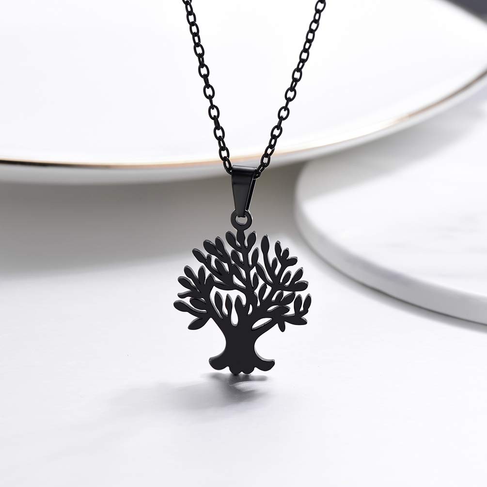 PROSTEEL Black Stainless Steel Tree of Life Necklace Womens Jewelry Family Tree Pendant