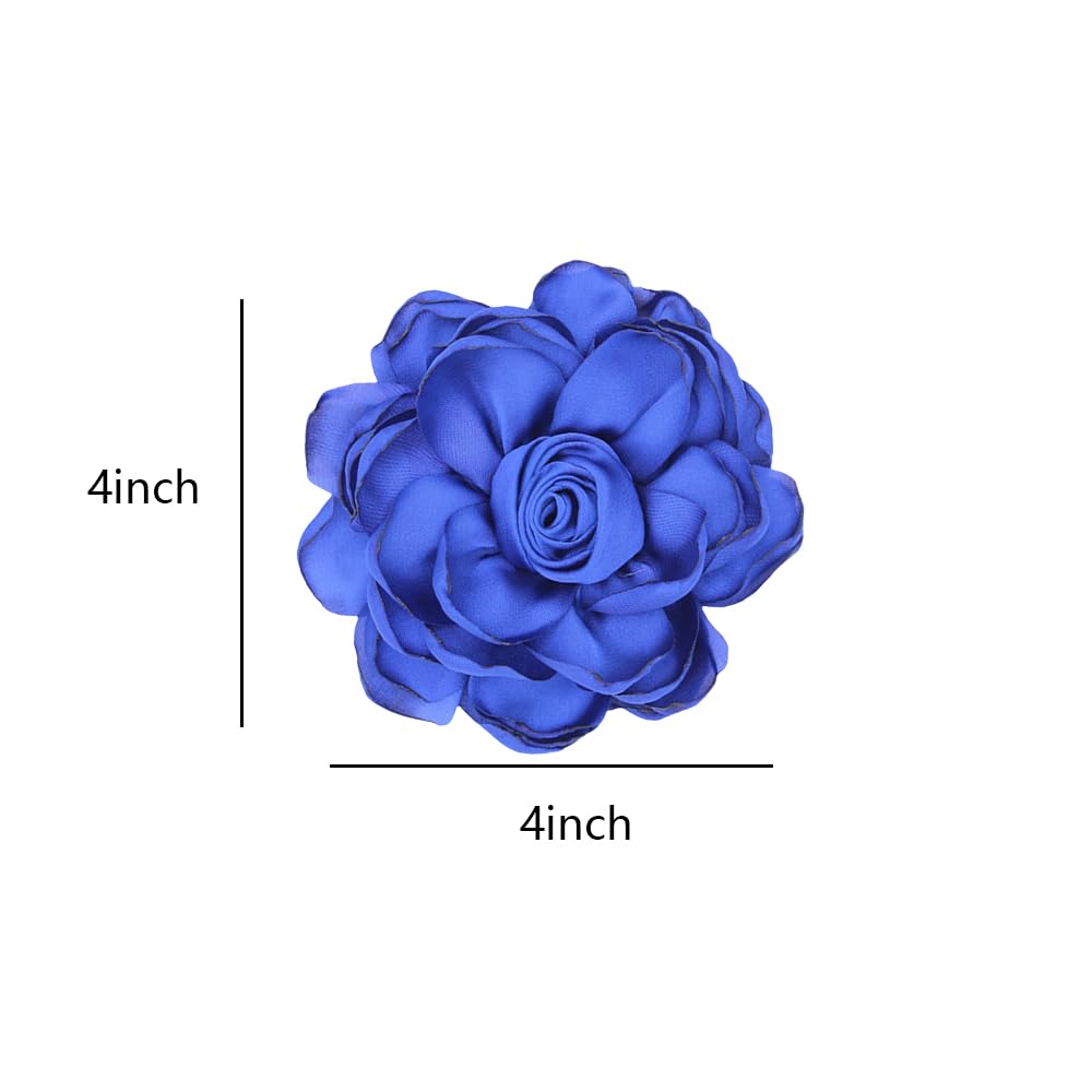Elegant Large Cloth Flower Brooches Big Camellia Flower Pin for Women Dainty Cloth Fabric Rose Brooches Dress Skirt Scarf Hat Pins Clothing Decoration Accessories (Blue A)