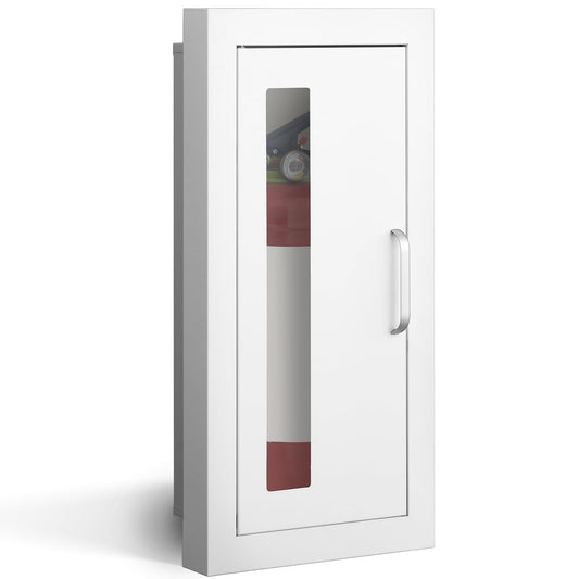 Zonon 1 Pcs Semi Recessed Fire Extinguisher Cabinet Industrial Architectural Wall Cabinet, Door with Handle Version for 10 Pound Dry Chemical Fire Extinguisher White