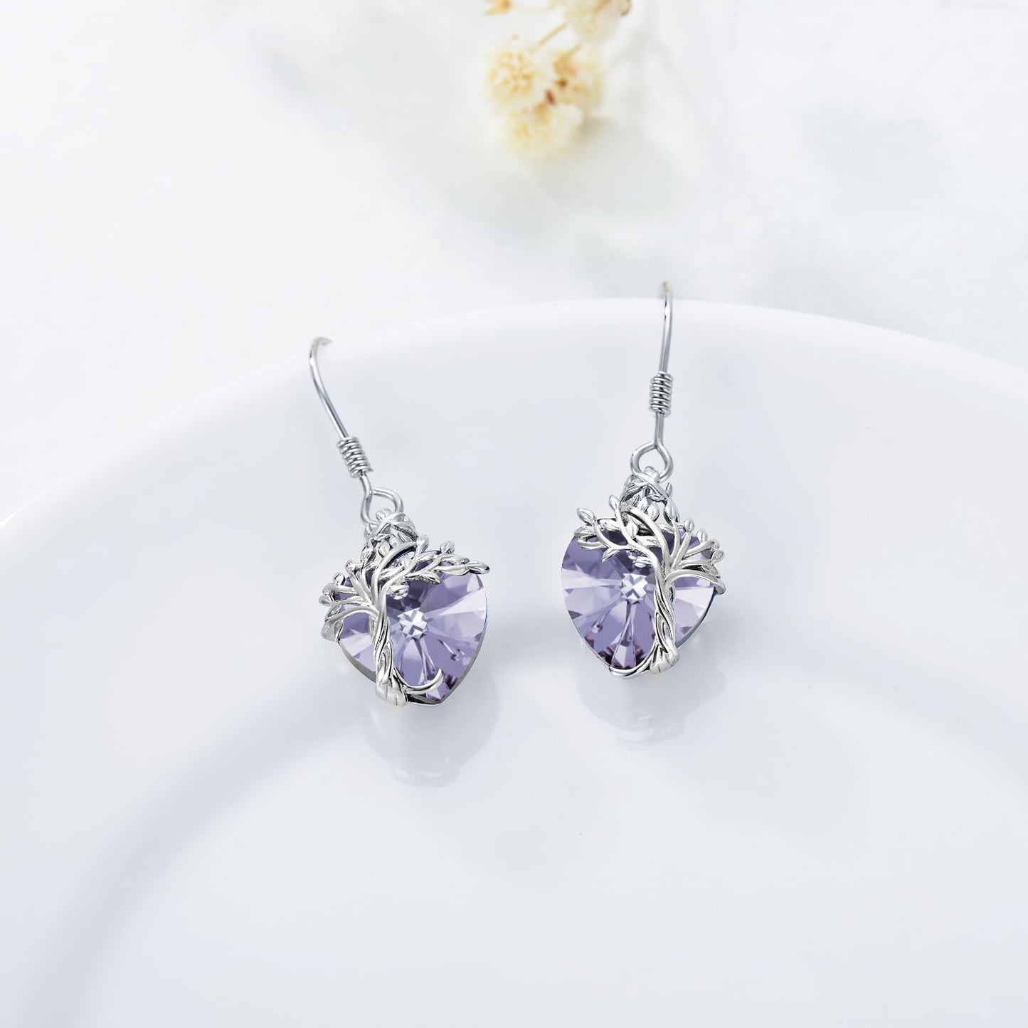 TOUPOP Heart Alexandrite Earrings Sterling Silver Tree of Life Earrings June Birthstone Jewelry Birthday Mothers Day Gifts for Women Mom Her