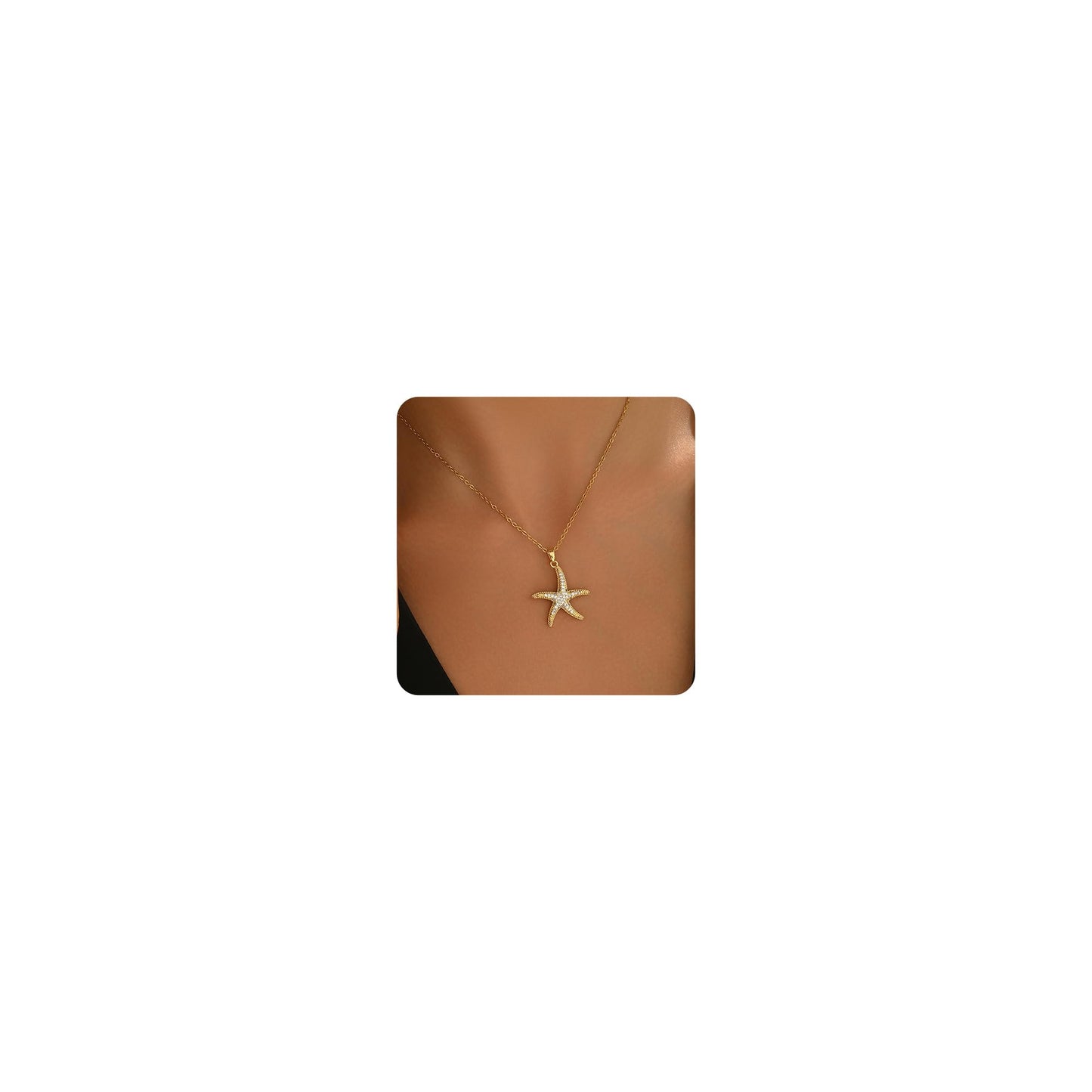 NONAMOIS 18K Gold Plated Dainty CZ Starfish Pendant Necklace for Women Stainless Steel Simple Gold Charm Choker Necklace Trendy Ocean Summer Beach Jewelry