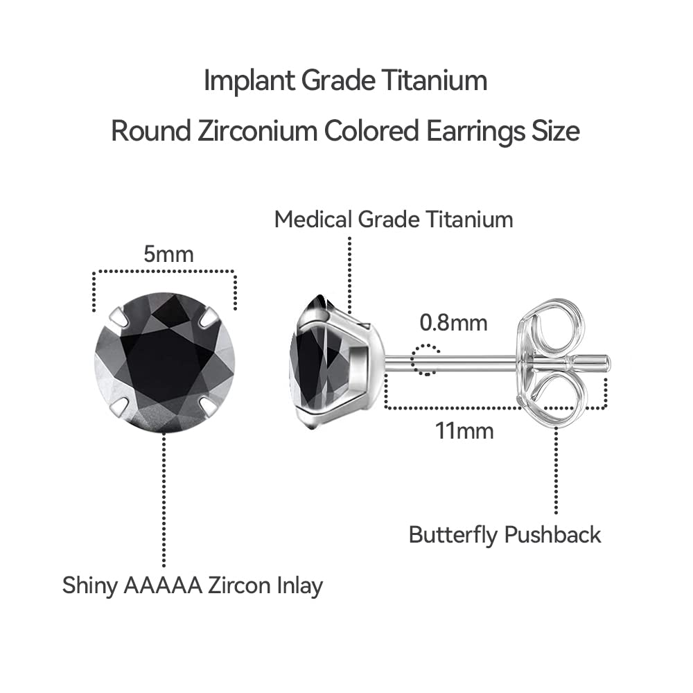Limerencia Hypoallergenic G23 Titanium Earrings, F136 Implant Grade Pure Titanium, Suitable for Sensitive Ears with Birthstone Crystals CZ Simulated Diamonds (Black CZ)
