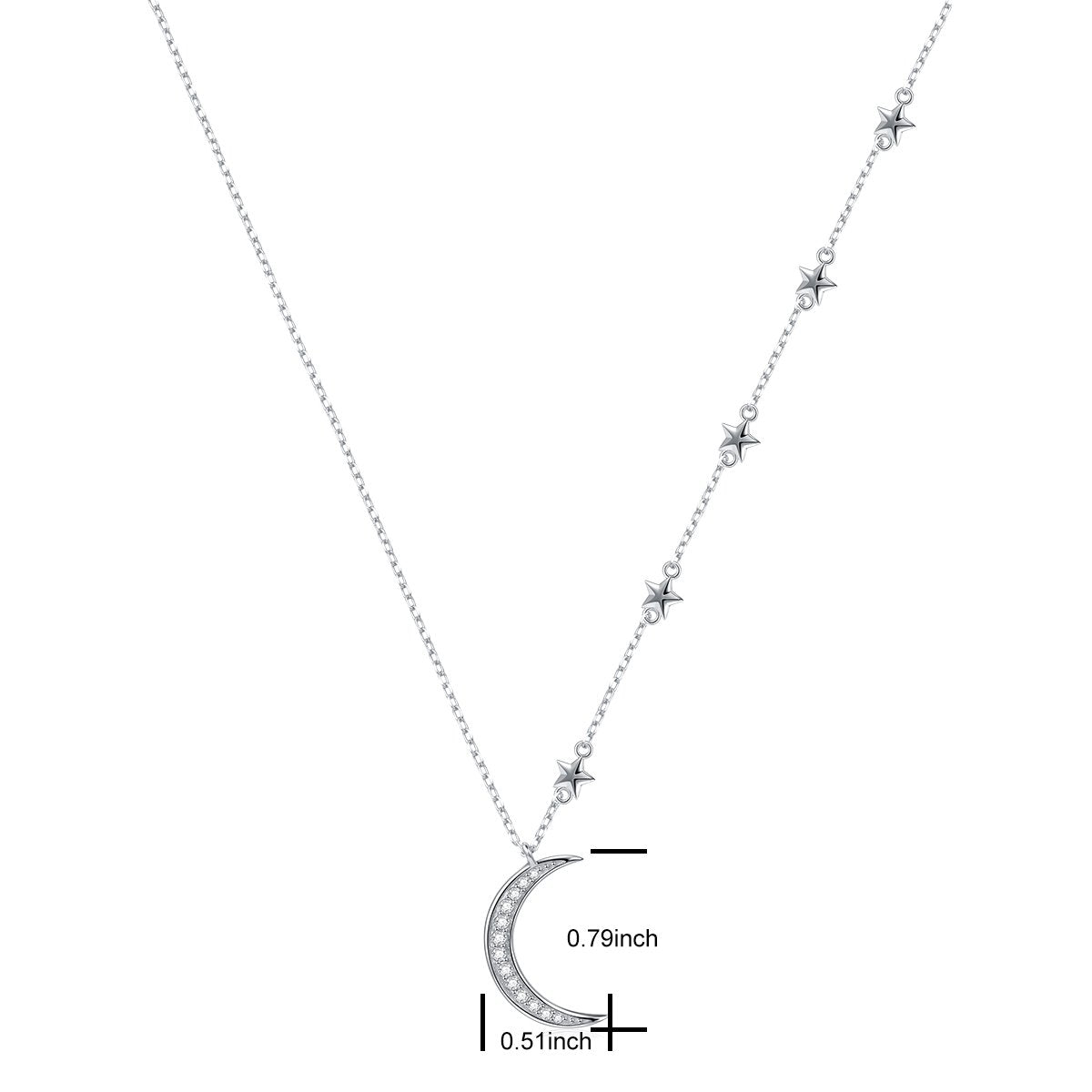 925 Sterling Silver Crescent Moon and Star Celestial Jewelry CZ White Shell Beads Mother of Pearl Pendant Necklace Rolo Chain 18 inches to 20 inches