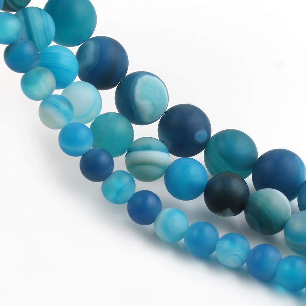 Yochus 60pcs Peacock Blue Dull Polish Matte Striated Agates Beads，6mm Healing Power Natural Stone Round Loose Beads for Jewelry Making Earring Necklace DIY Crafts