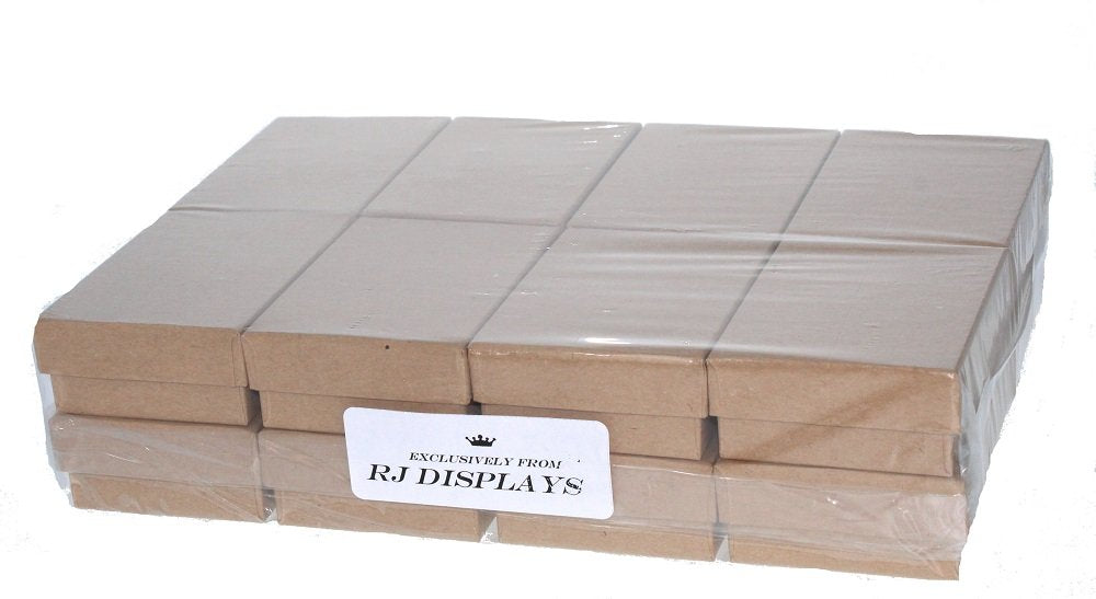 RJ Displays 16 Pack Cotton Filled Brown Kraft Paper Cardboard Jewelry Gift and Retail Boxes for Necklaces, Bracelets, Watches and Small Gifts, Jewelry Packaging Boxes Size 3 x 2 x 1 Inch (Brown Kraft)