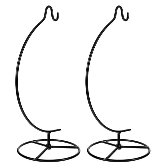 CONGARTENO Iron Hook Rack and Air Plant Planter Holder, 2Pcs Moon-Shaped Hanging Stand with Glass Ball Holder, Black Iron Pot Hanger for Home Décor and Indoor Plant Display