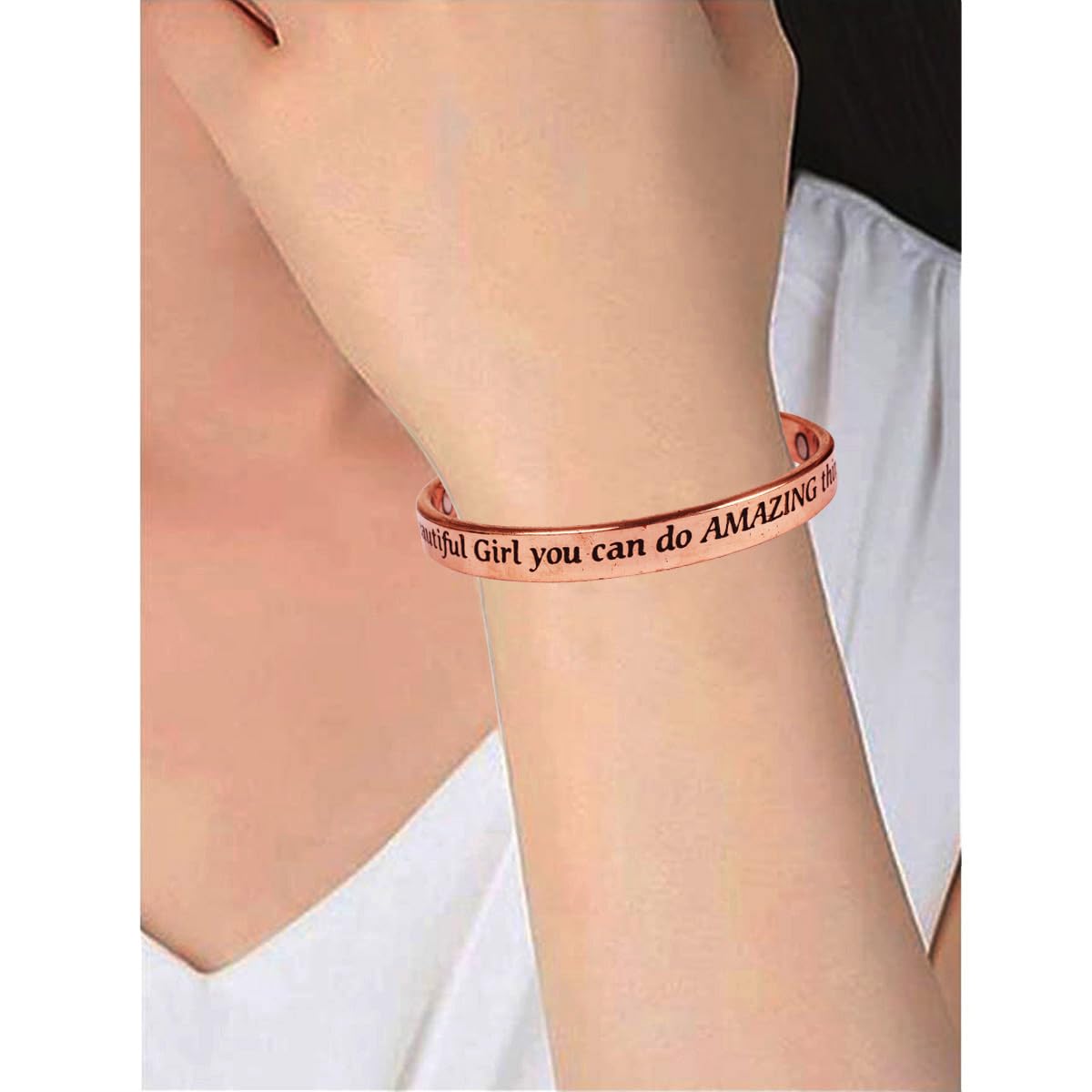 Touchstone Inspirational Copper Engraved Magnetic Bracelets for Women-Personalized Jewelry Gifts for Best Friend/Mom/Daughter/Sister- In a Gift Box Beautiful Girl You Can Do Amazing Things