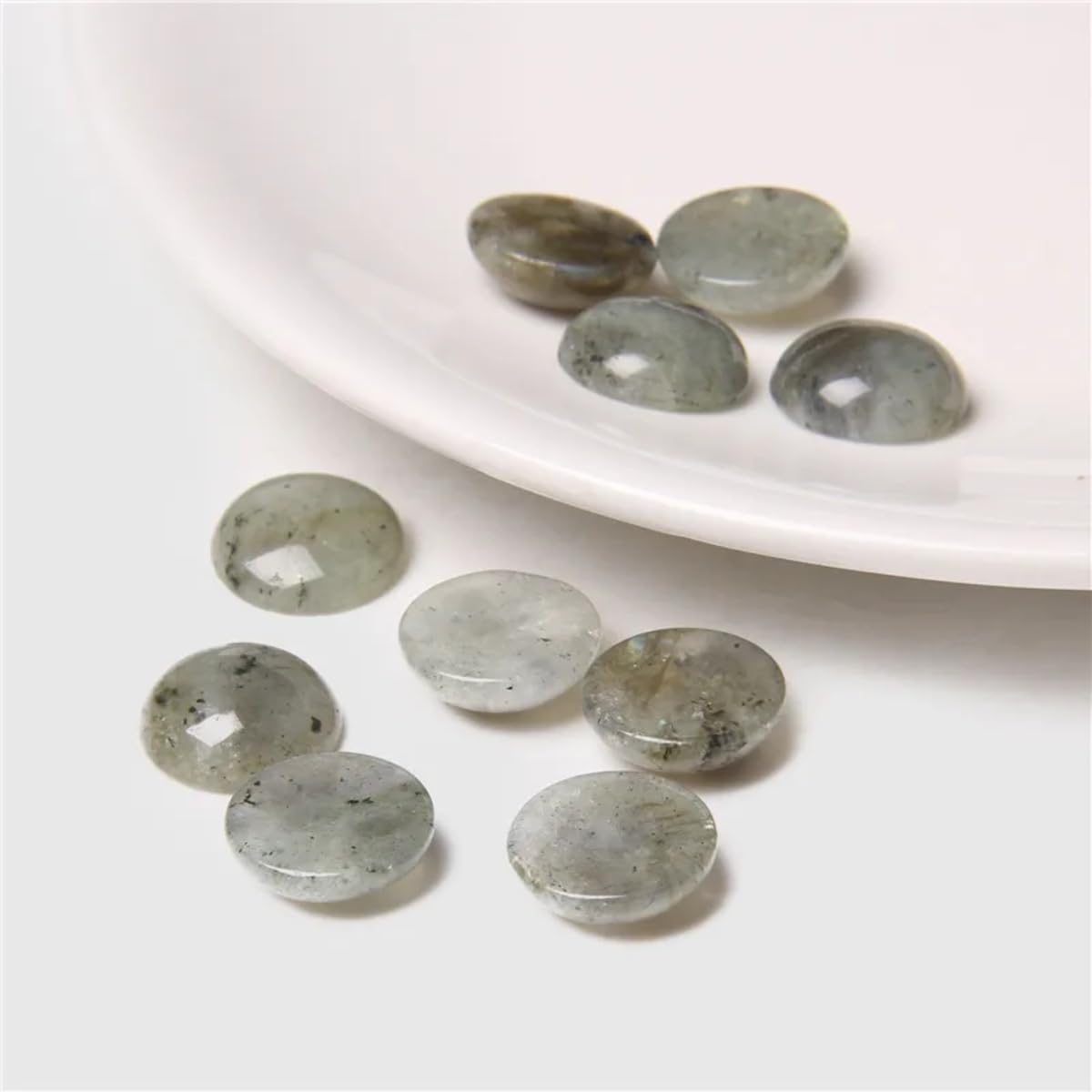20pcs 12mm Natural Stone No Hole White Labradorite Semicircle Smooth Cabochons Beads Healing Chakra Crystal Stone Bead for Jewelry Making Rings Earrings Necklace Bracelet DIY Crafts