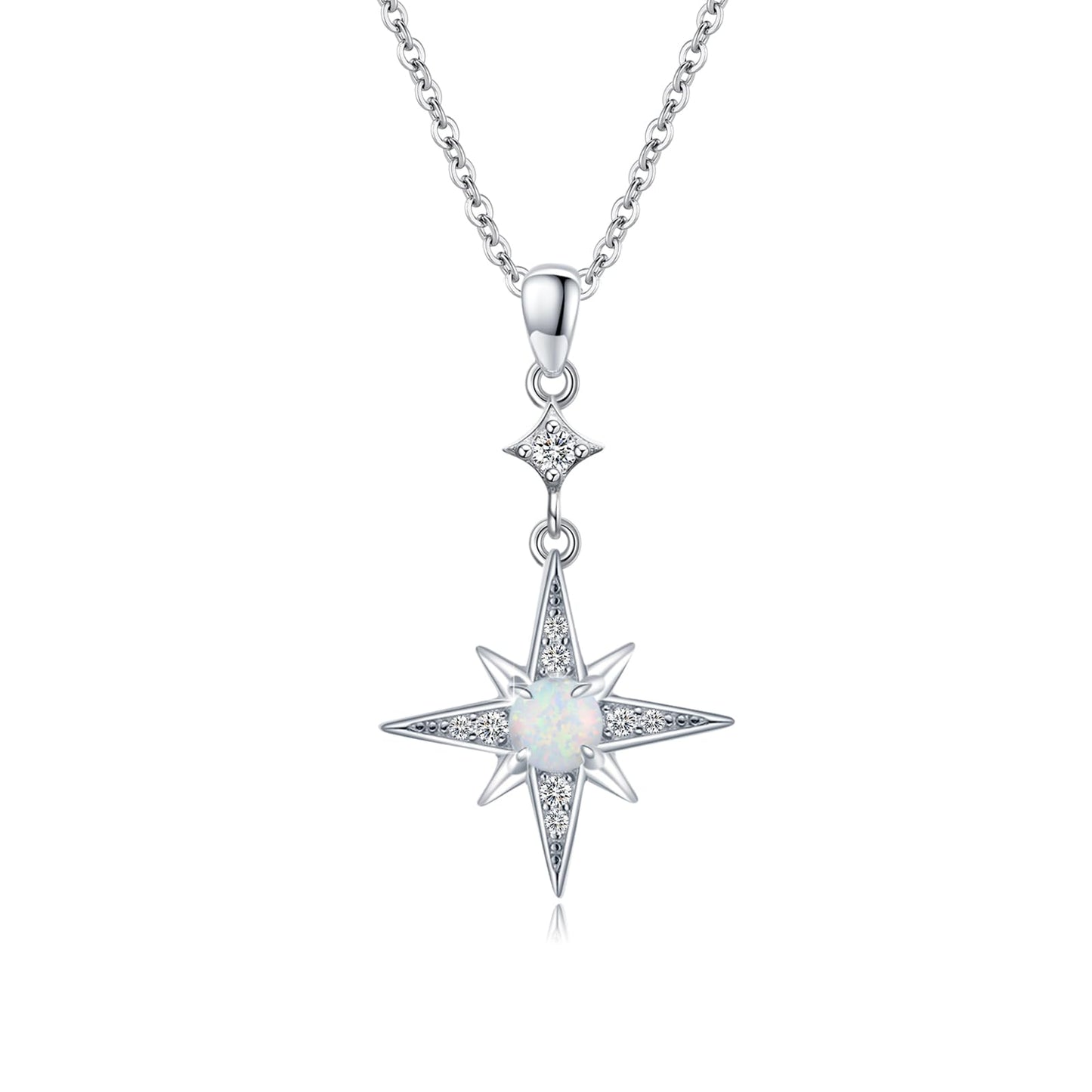 Silikepa Star Necklace for Women 925 Sterling Silver North Pole Star Pendant Necklace with White Opal Jewelry Gift for Women