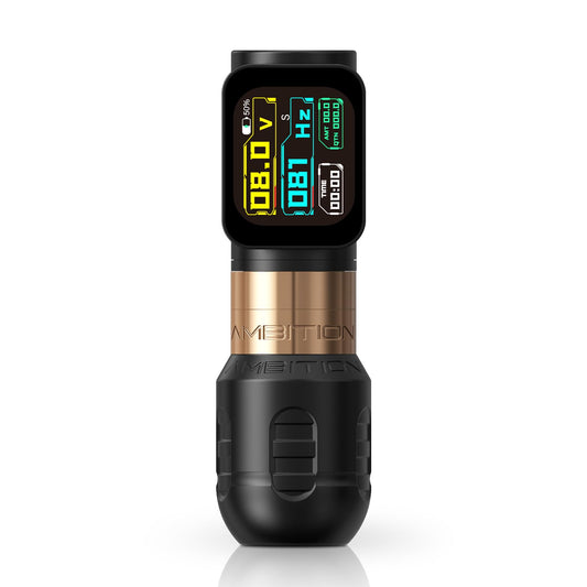 Ambition Zetton Pro Tattoo Gun Rotary Tattoo Pen Machine Wireless 2400mAh Battery with Large-screen Display Brushless Motor Straight Drive Bar 42mm Grip Tattoo Supply for Professional Artists