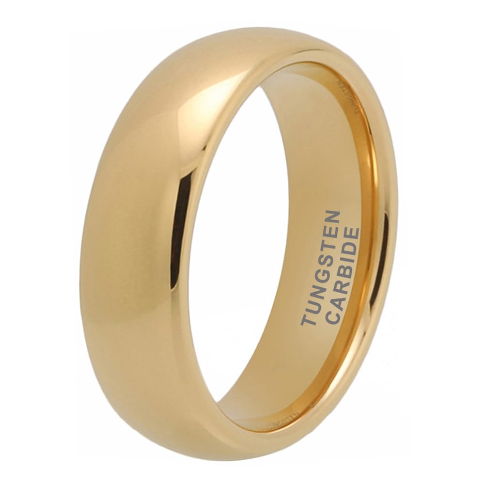 TUTISS 7mm Gold Tungsten Rings for Men Women Engagement Wedding Bands Domed Polished Comfort Fit Size 12