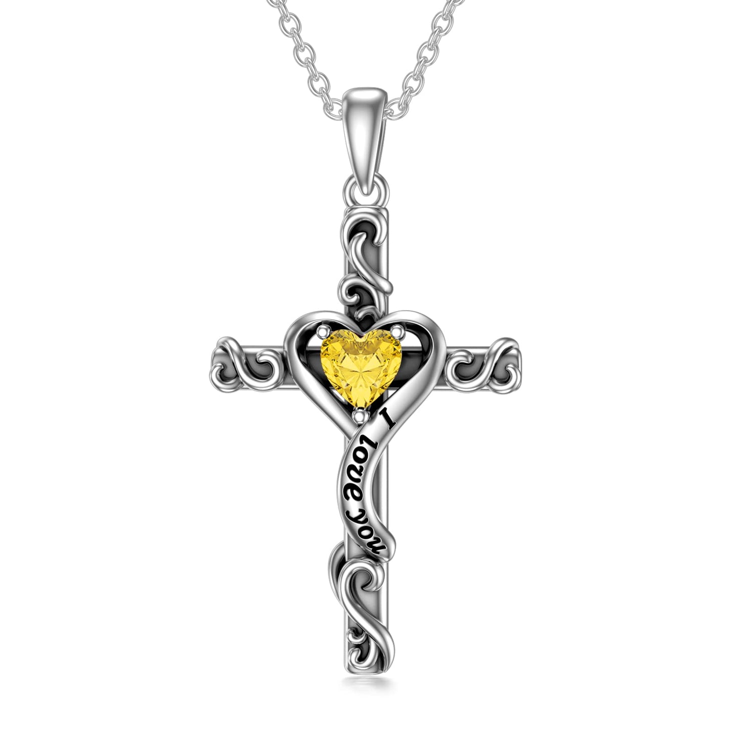 TOUPOP Citrine Cross Necklace for Women Sterling Silver November Birthstone Cross Pendant Necklace Heart Love Jewelry for Her Girlfriend Wife Mom Anniversary Birthday Mothers Day Gifts