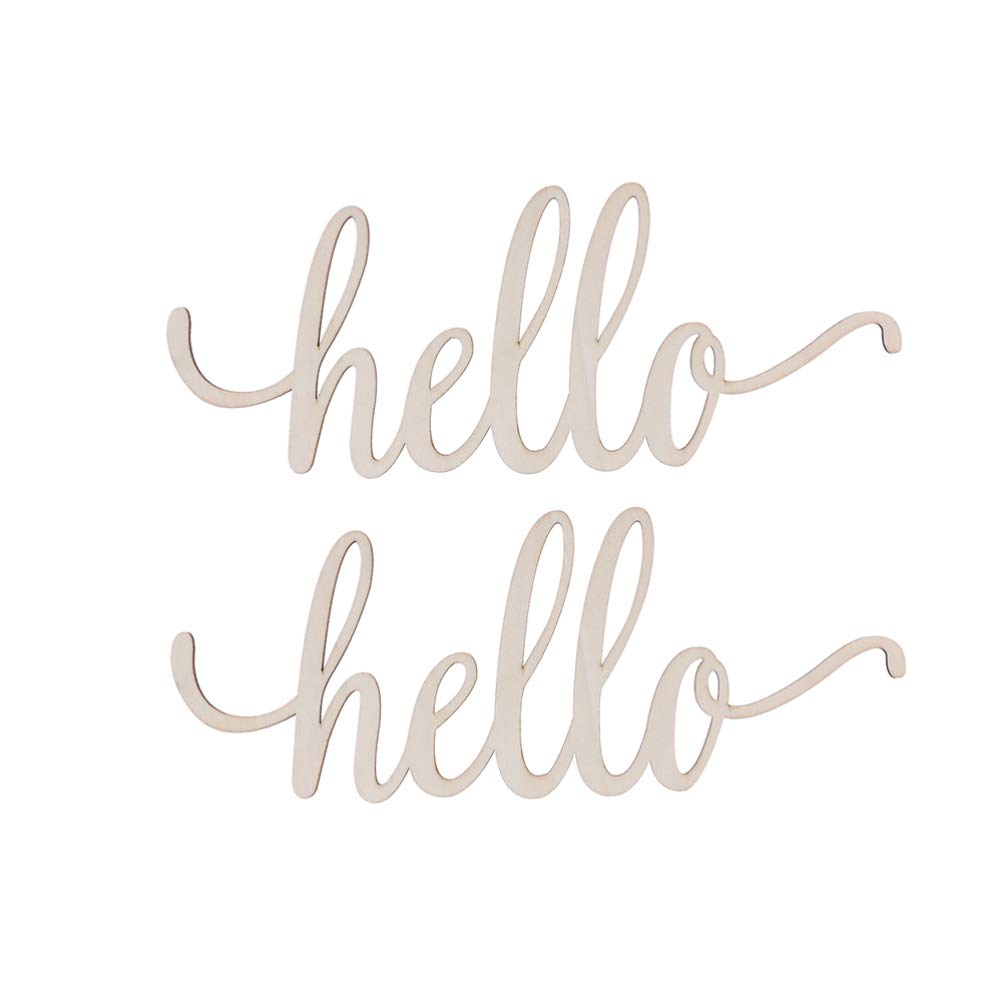 STOBOK 2pcs Wooden Hello Letter Signs, Hello Sign Cutout Unfinished Wooden Unfinished Hanging Ornaments Rustic Wall Art Decoration Decorative s for Home Restaurant Wedding