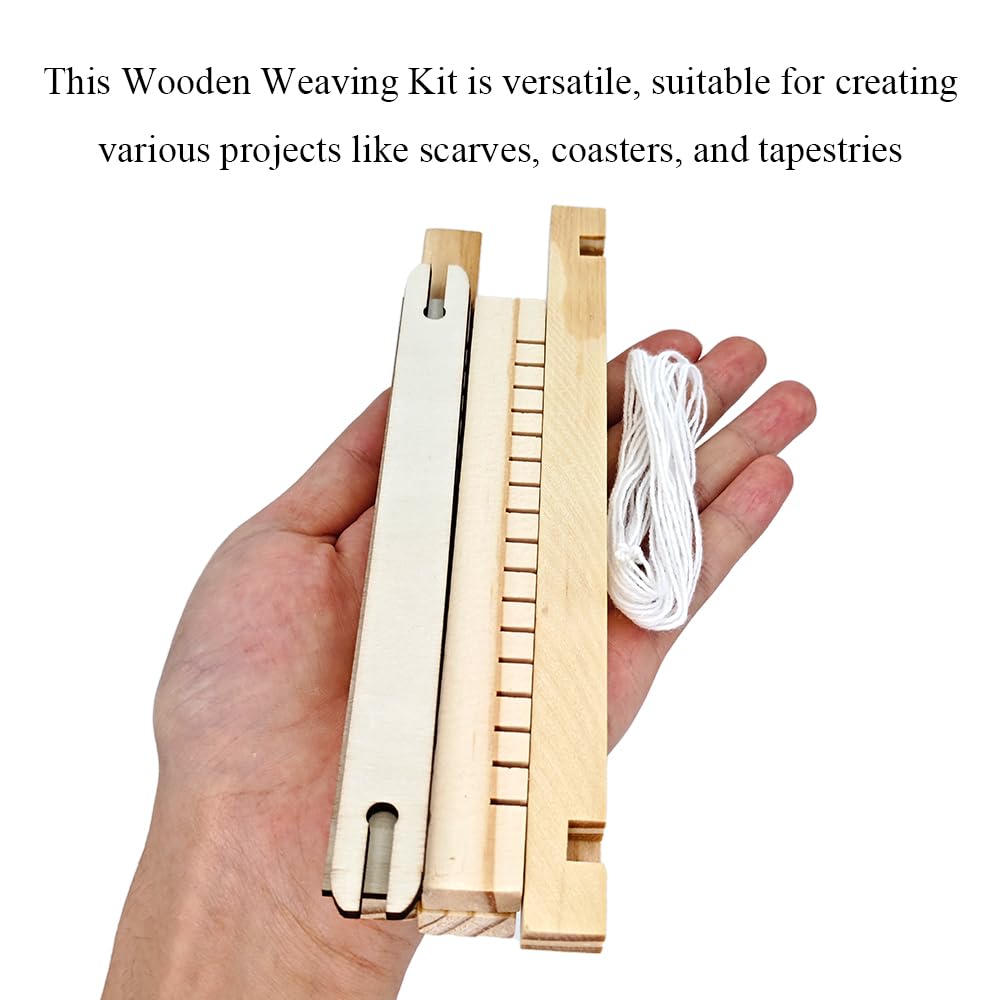 Ckyleole Weaving Loom Kit Wooden Weaving Loom Multi Craft Handcraft Wooden Looms Set Tapestry with Rods Combs Shuttles Line Instructions No Burr Mini 8.27 x 6.5 inch 1 Set(5P) Adult and Beginners
