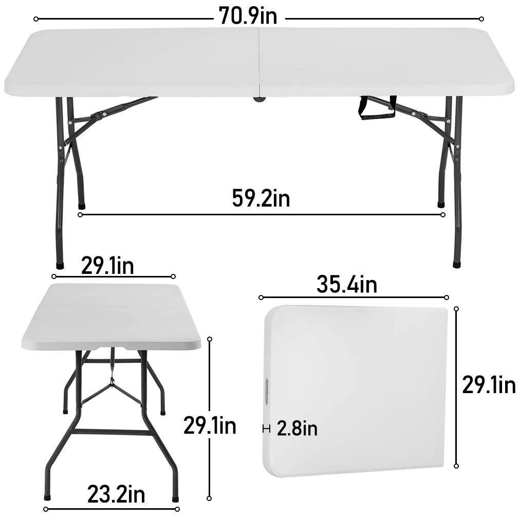 BestOffice 6FT Picnic Table Folding, Camping, Plastifor Party Event,White