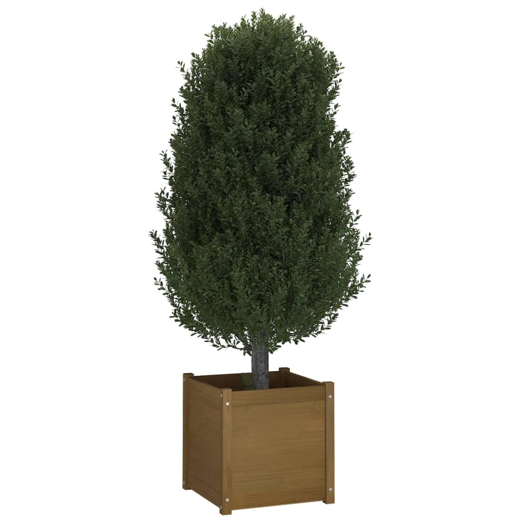 WXGTBKPR Square Garden Planter Box, 19.7-inch Solid Pinewood Outdoor Flower Pot for Patio, Terrace, and Backyard Decoration, Honey Brown