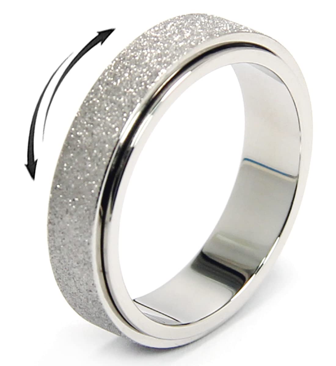 OreilleStar Anxiety Ring for Women Fidget Spinner Ring Fidget Toys Adults Titanium Stainless Steel Thumb Ring 6mm Wide Sivler Size 10