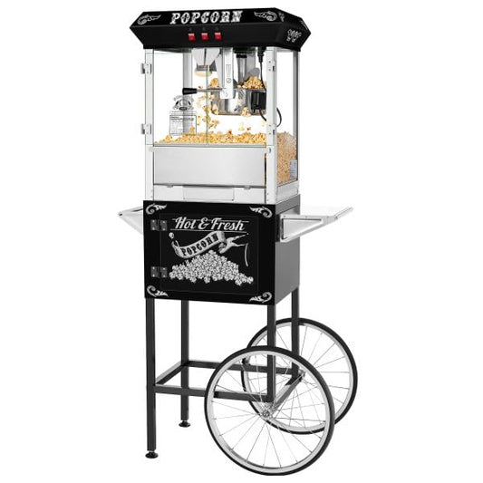 Popcorn Machine with Cart – 8oz Popper with Stainless-steel Kettle, Heated Warming Deck, and Old Maids Drawer by Superior Popcorn Company (Black)