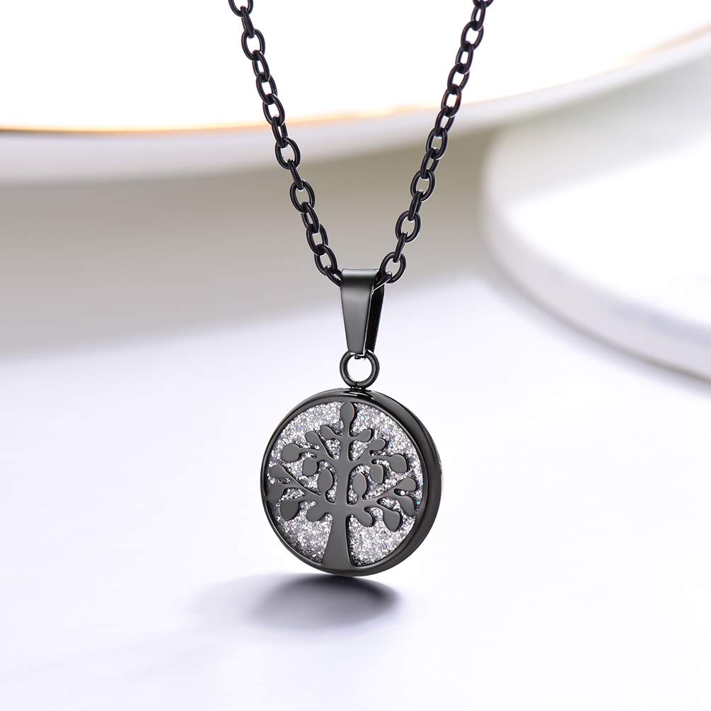 PROSTEEL Tree of Life Necklace Black Bridesmaid Shiny Bling Circle Round Pendant Minimalist Women Jewelry