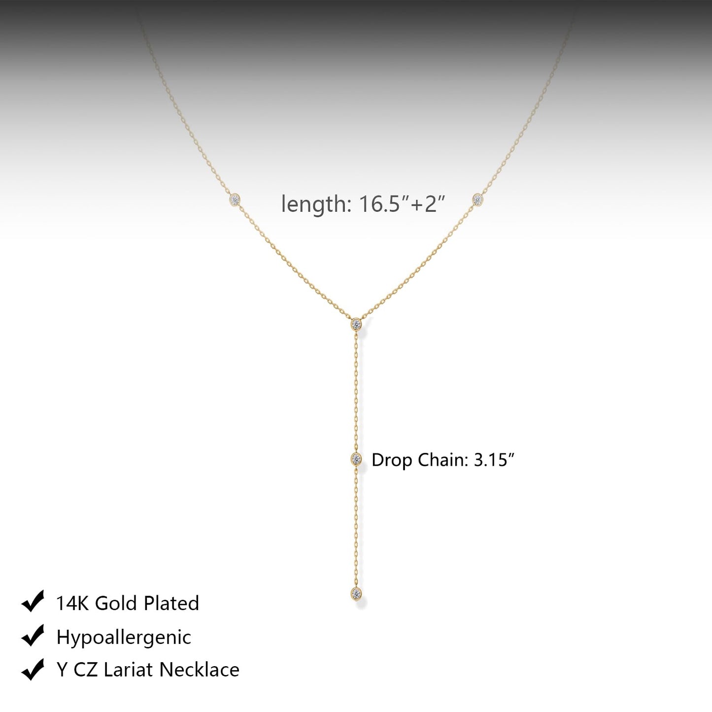 HERIER Gold Necklace for Women Dainty Lariat Y Necklace 14k Gold Plated Long Cubic Zirconia Pendant Necklaces Trendy Simple Gold Jewelry Gifts