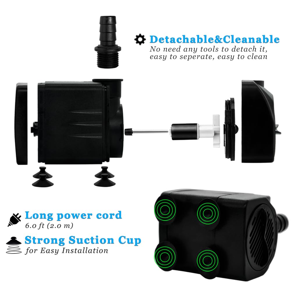 PULACO 400GPH Submersible Pump with 5 ft Tubing, (1500L/H 25W) durable fountain water pump for Pond Fountain, Aquariums Fish Tank, Statuary, Hydroponics