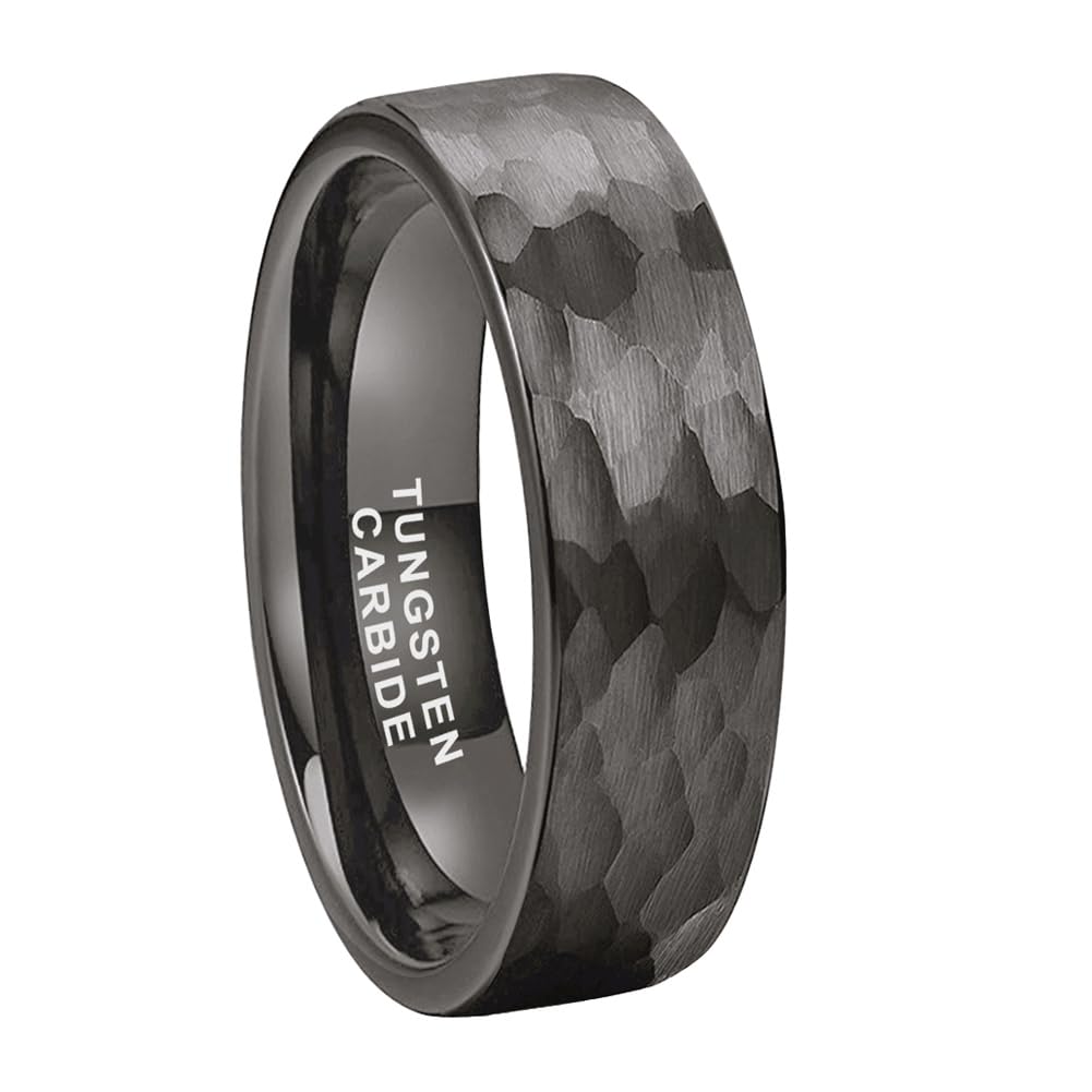 TUTISS 6mm Gunmetal Hammered Tungsten Rings for Men Women Fashion Engagement Wedding Bands Pipe Cut Matte Finish Comfort Fit Size 10