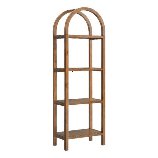 Modway Vexley 72 Inch Tall Narrow Arched Bookshelf in Walnut – Modern Pine and Acacia Wood Open Display Bookcase for Living Room, Office, Reading Nook