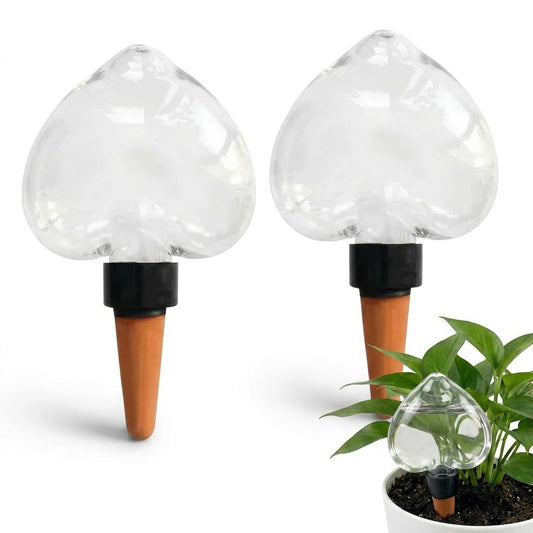 Kysren 2 Pcs Self Watering Globes for Indoor Plants - Top-Fill 6.3oz Heart Plant Watering Devices for Vacation, Clear Plastic Watering Bulbs with Terracotta Spikes