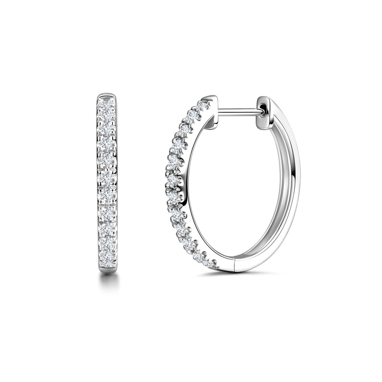 Agvana 0.58 Ct. Tw. Lab-Grown Diamond Hoop Earrings in Sterling Silver (D-E Color, VS Clarity) Fine Jewelry Anniversary Birthday Gifts for Women Her, Size 16MM