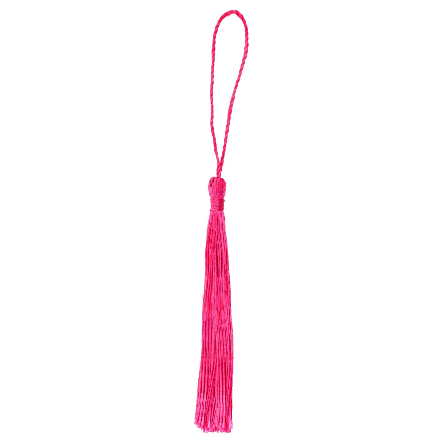 Mandala Crafts Small Hot Pink Bookmark Tassels - 100 Bulk Silky Mini Craft Tassels with Loops for Bookmarks, Jewelry Making, Graduation Favors, Keychains, and DIY Decorations