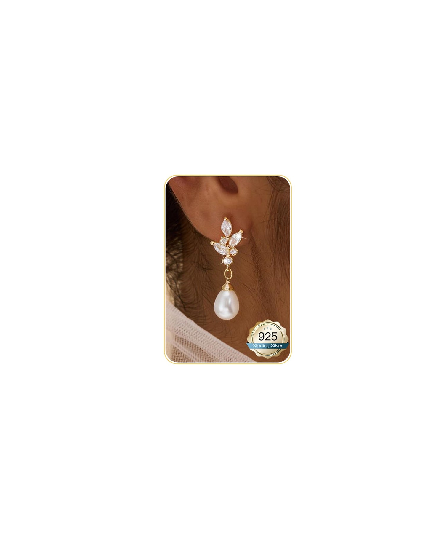 Gold Pearl Dangle Earrings for Women Trendy - 14K Gold Plated Brides Drop Dangle Cubic Zirconia Elegant Prom Bridal Bridesmaids Wedding Anniversary Dangling Jewelry
