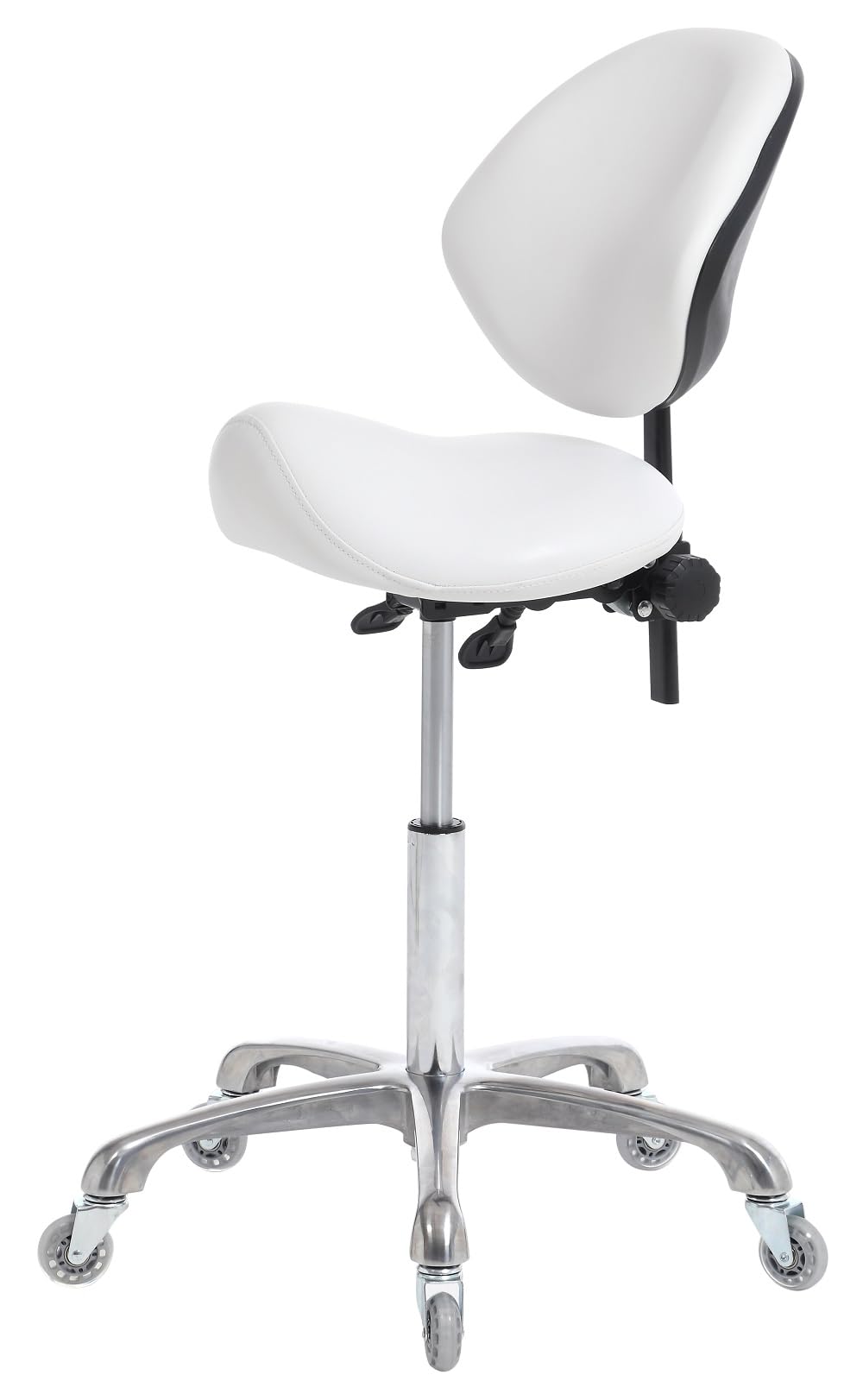 FRNIAMC Hydraulic Saddle Rolling Adjustable, Heavy-Duty (350 lbs) Stool Chair for Beauty Salon Massage Dental Clinic Home Office Use(White, Updated to Soft Wheels)