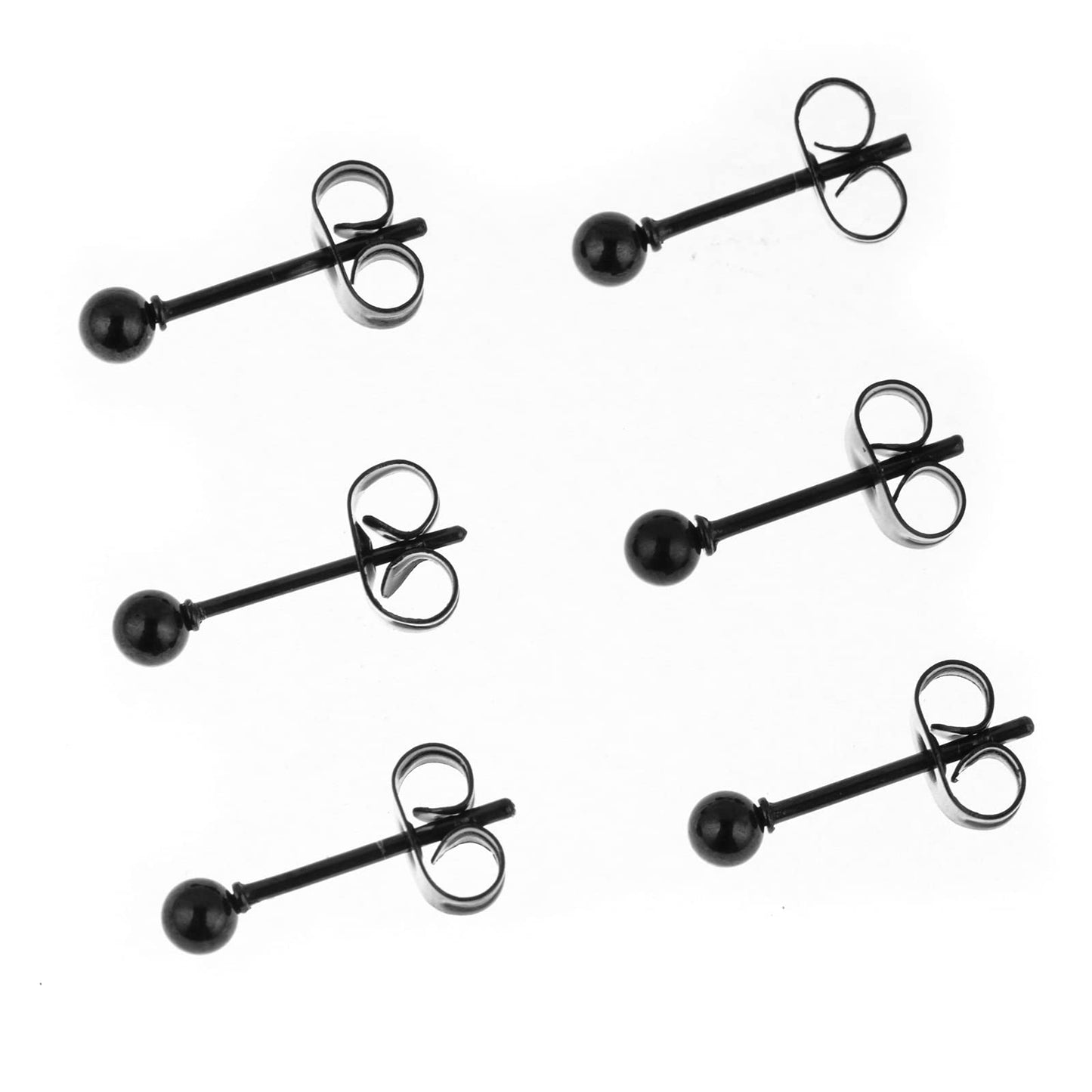 Memsion 316L Surgical Steel Earrings Hypoallergenic Black Ball Stud Earrings Set for Women Men Nickel Free Cartilage Ear Rings 3Pairs of 3mm Ball Stud Earrings