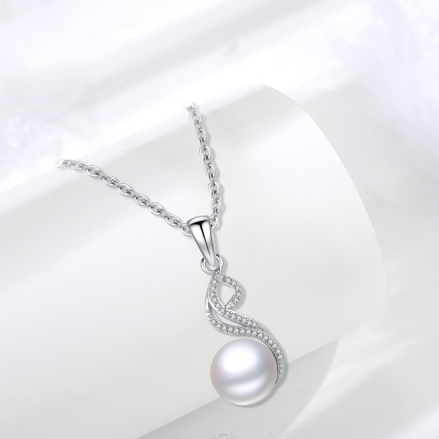 11.5 mm Infinity Pearl Necklace 925 Sterling Silver Jewelry 5A Cubic Zirconia Pendant Necklace Gifts for Mom Women Girlfriend Grandma Lover Her Wedding Birthday Anniversary Engagement Valentine's Day