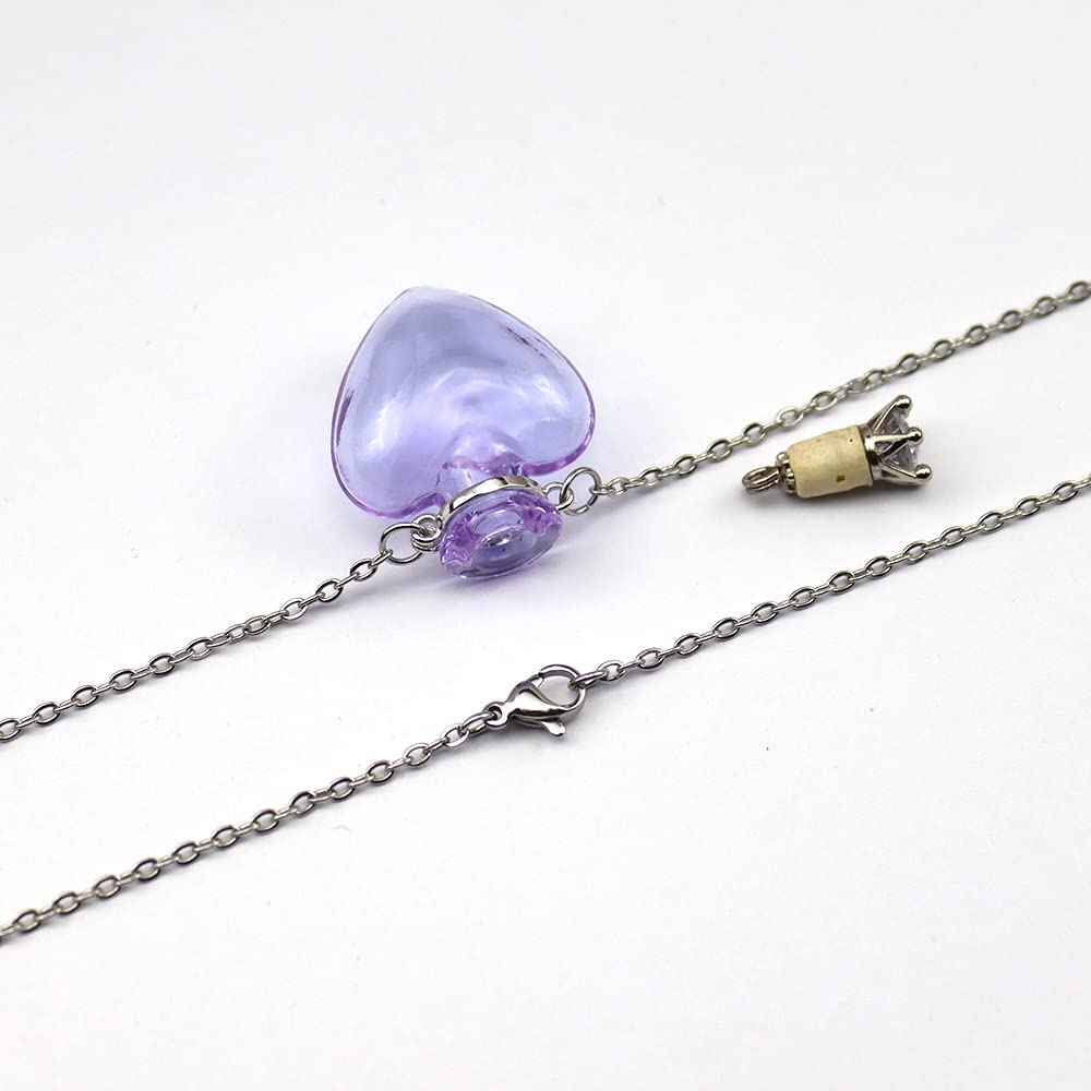 Bysxny 1PC 1PC Colorful Heart Vial Perfume Bottle Necklaces Stainless Steel Chain Make a Wish Aroma Essential Oil Diffuser Pendant necklace Women Jewelry (Light Purple Heart)