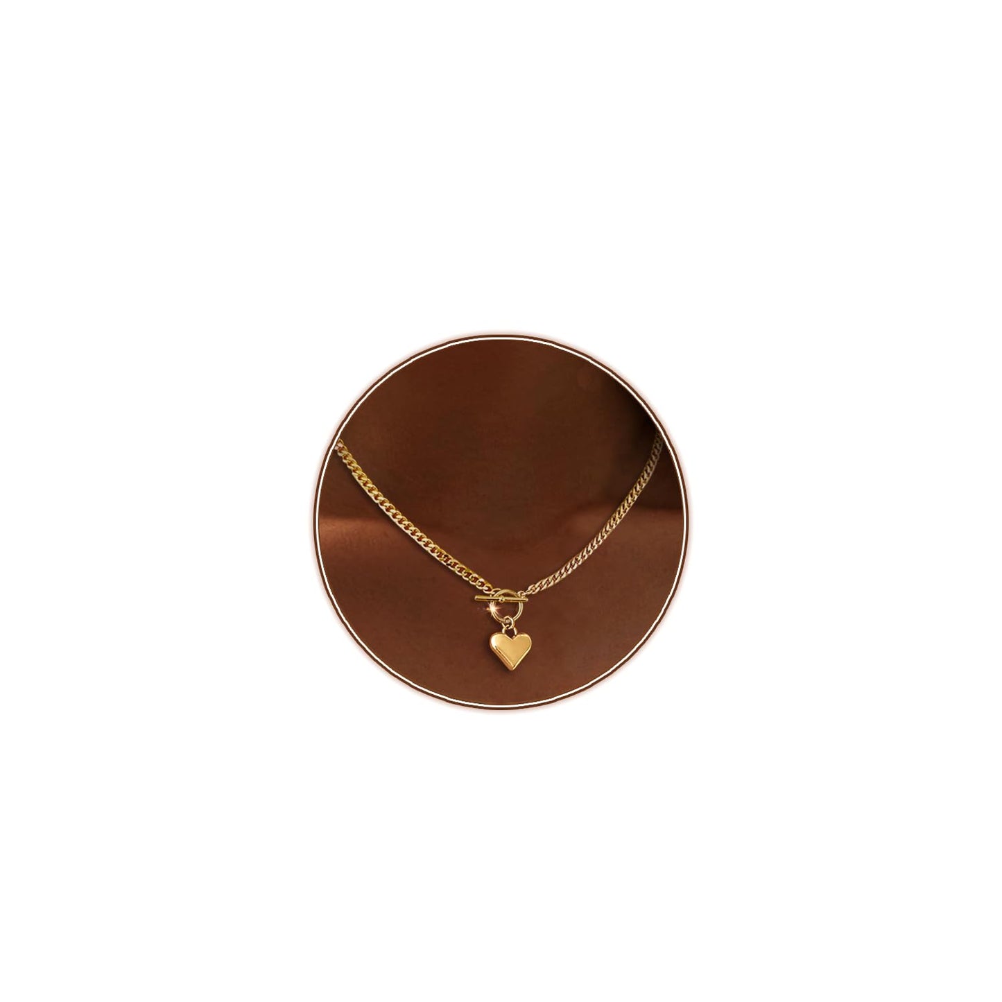 Zeffy Gold Chunky Puffy Heart Necklace Big Heart Chain Link Necklace Toggle Clasp Heart Charm Necklaces Birthday for Women Jewelry