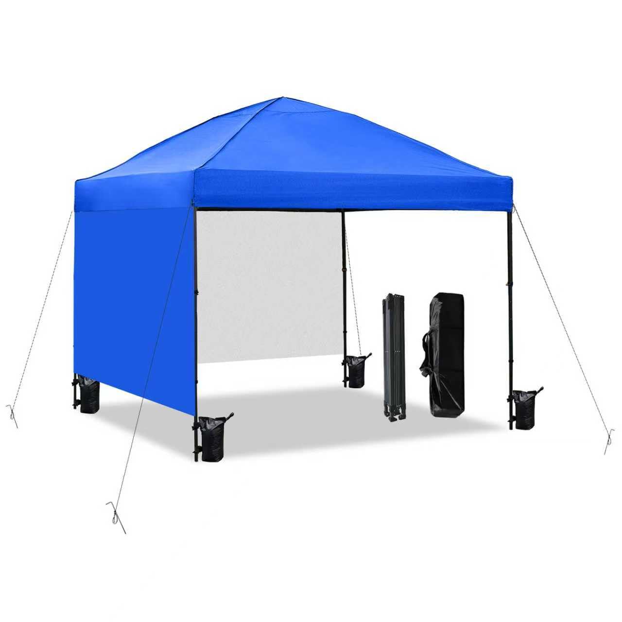 10x10 Pop Up Canopy Tent with 2 Sidewalls, Easy Up Canopy Outdoor Party Sun Shade Tent Portable Gazebo for Beach Camping Events with Carry Bag and 4 Sand Bags