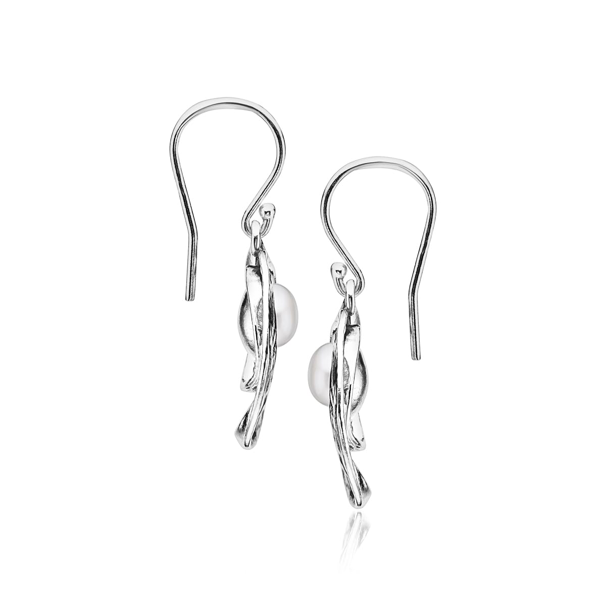 Jean Rachel Jewelry 925 Sterling Silver Dangle Earrings for Women with Freshwater Pearl - Free Form Vintage Design - Hypoallergenic, Lead & Nickel Free - Artisan Handcrafted Statement Earrings - White