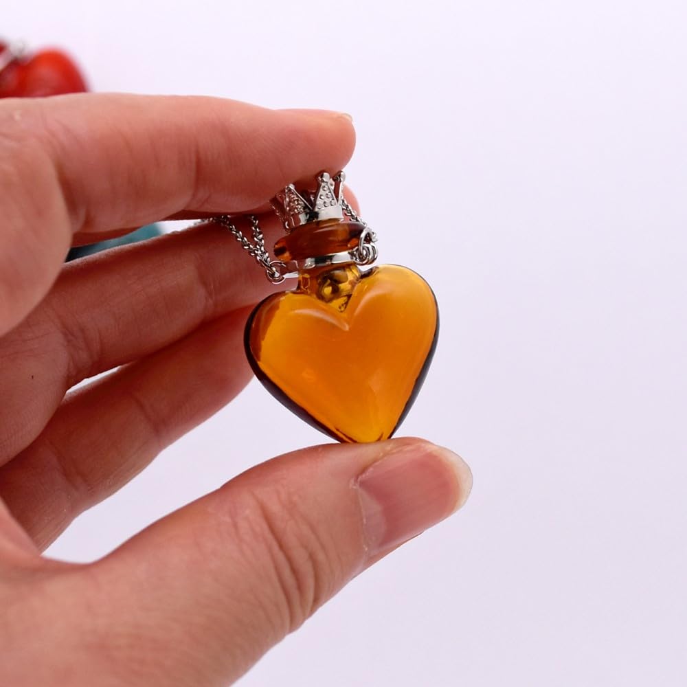 Glaze Glass Heart-Shaped Refillable Essential Oil Necklace Pendant - Aromatherapy Perfume Diffuser Pendant with Stainless Steel Chain (Green)