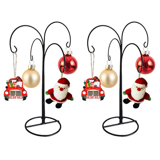Fosinz 13 Inch Ornament Display Stand, Black Metal Ornament Hanger Stand, Tree-type 4 Hooks for Hanging Glass Globe, Christmas Ornament, Air Plant Terrarium, Witch Ball, Home Wedding Decoration (2Pack Black)