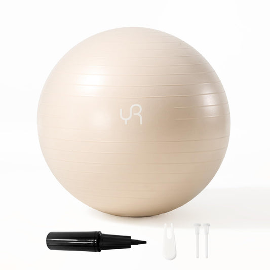YR Exercise Ball 21.6'' Yoga Ball for Workout Pregnancy Stability, Anti Burst Fitness Ball for Home Gym & Office Chair, Core & Balance Training, Physical Therapy - White