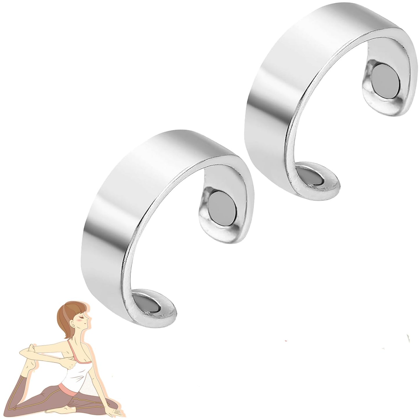 LIU JUN Rings for Women, Magtherapy Lymphatic Drainage Titanium Ion Rings Lymph Nodes Acupuncture Therapy Open Olux Ring For Women Men Health Jewelry Gifts (2Pcs-silver+silver)