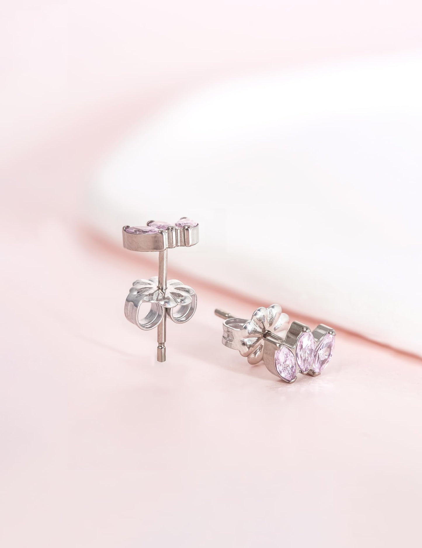 Limerencia Hypoallergenic G23 Pure Titanium Earrings | Crown Cubic Zirconia | F136 Implant Grade Piercing Studs| Suitable for Sensitive Ears Delicate Jewelry (Pink)