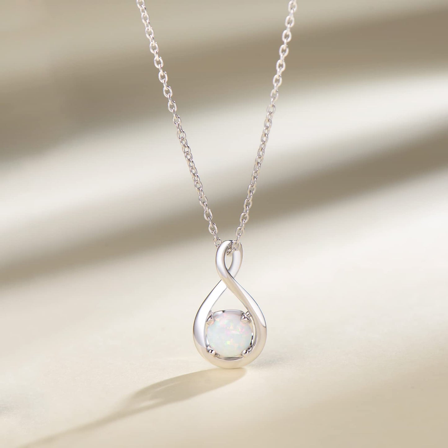 FANCIME White Opal Necklace October Birthstone Necklace for Women Sterling Silver Infinity Pendant Fine Jewelry Birthday Anniversary Mothers Day Gifts for Mom Wife Her Lady Daughter