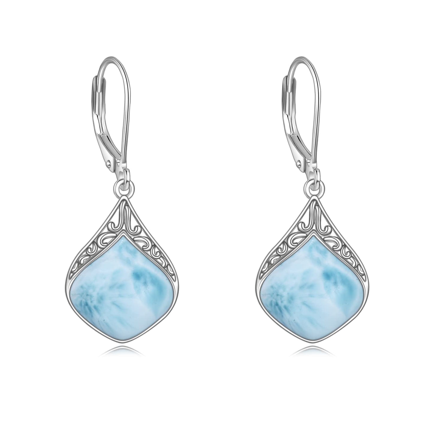 Larimar Jewelry Earrings Sterling Silver Filigree Irish Celtic Teardrop Natural Gemstone Drop Earrings Jewelry Gifts For Women